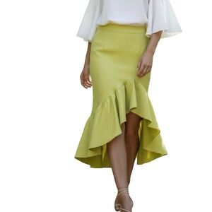 # A324  CQ by CQ Chic Lime Green Ruffle High-Low Skirt Dopamine Dressing NWOT L